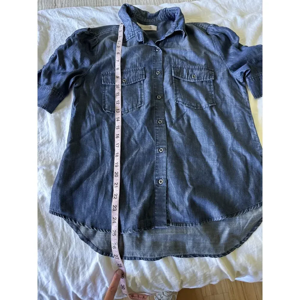 Billy T Women’s Denim Button Up Puff Sleeve Blouse Size Small Boho Chic Casual - Picture 10 of 10